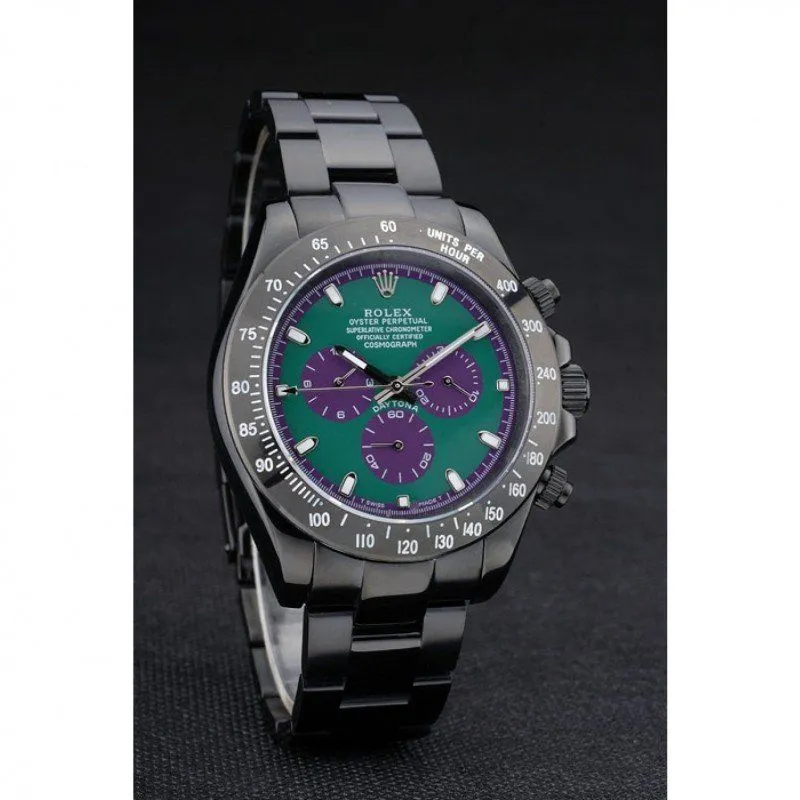 Daytona Black Ion Plated Tachymeter Black Stainless Steel Strap Green Dial 80246