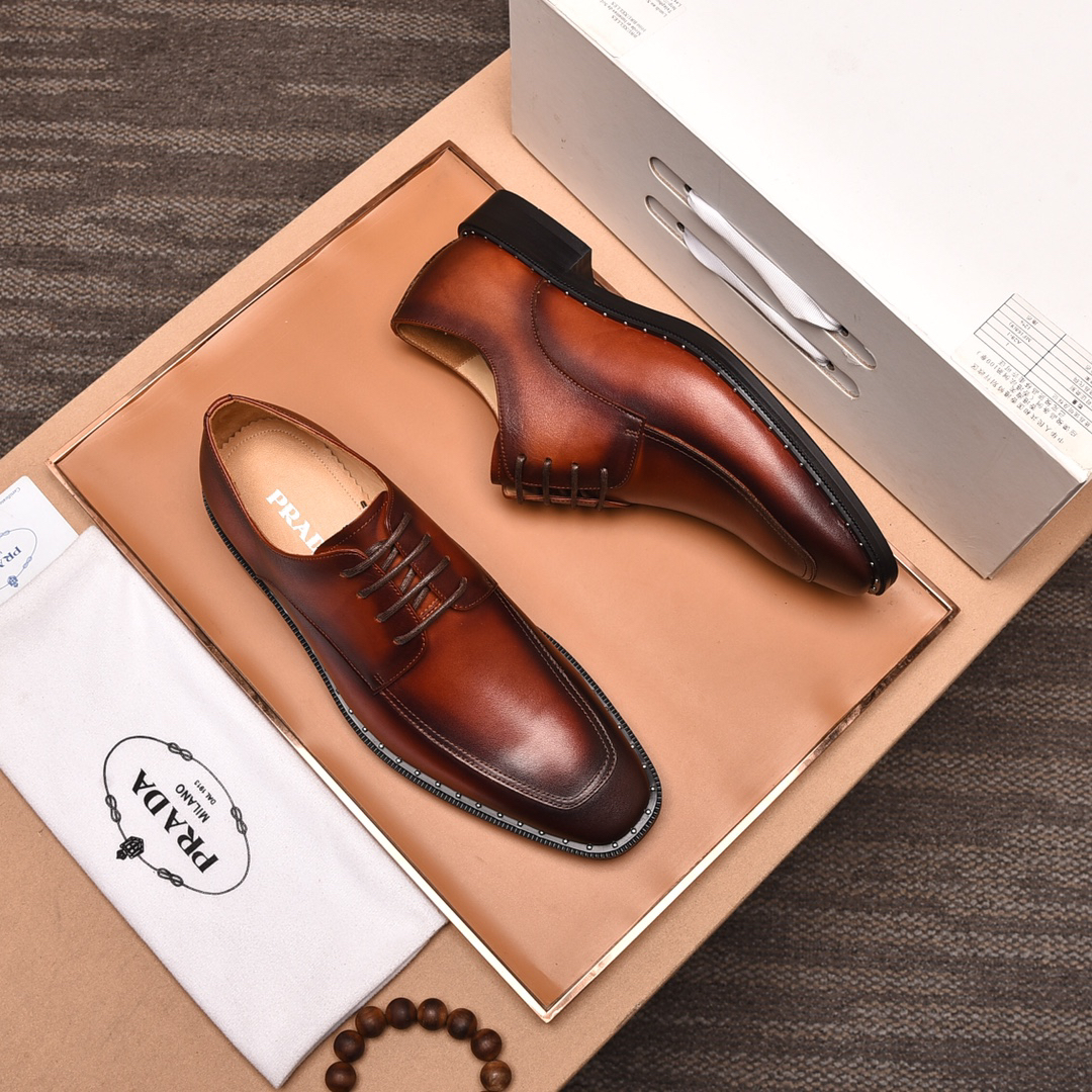 Prada men's leather shoes-15