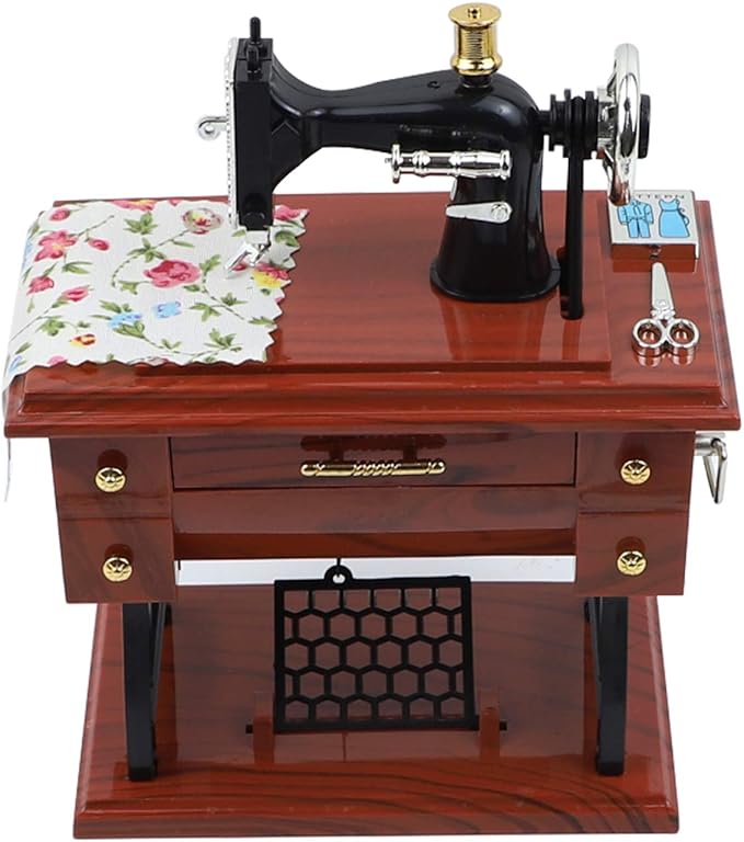 Vintage Sewing Machine Music Box: A Classic Desktop Ornament