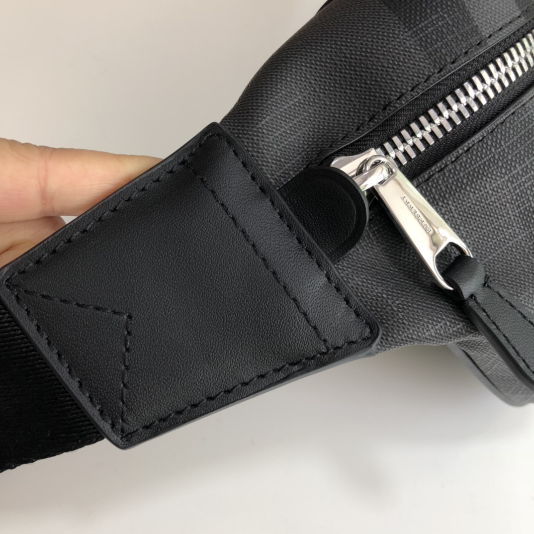 Burberry Men Medium London Check and Leather Bum Bag Dark Charcoal