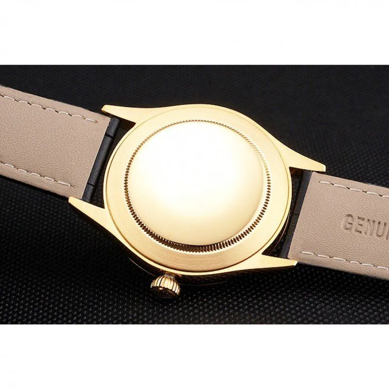 Swiss Cellini Date White Dial Gold Case Black Leather Strap