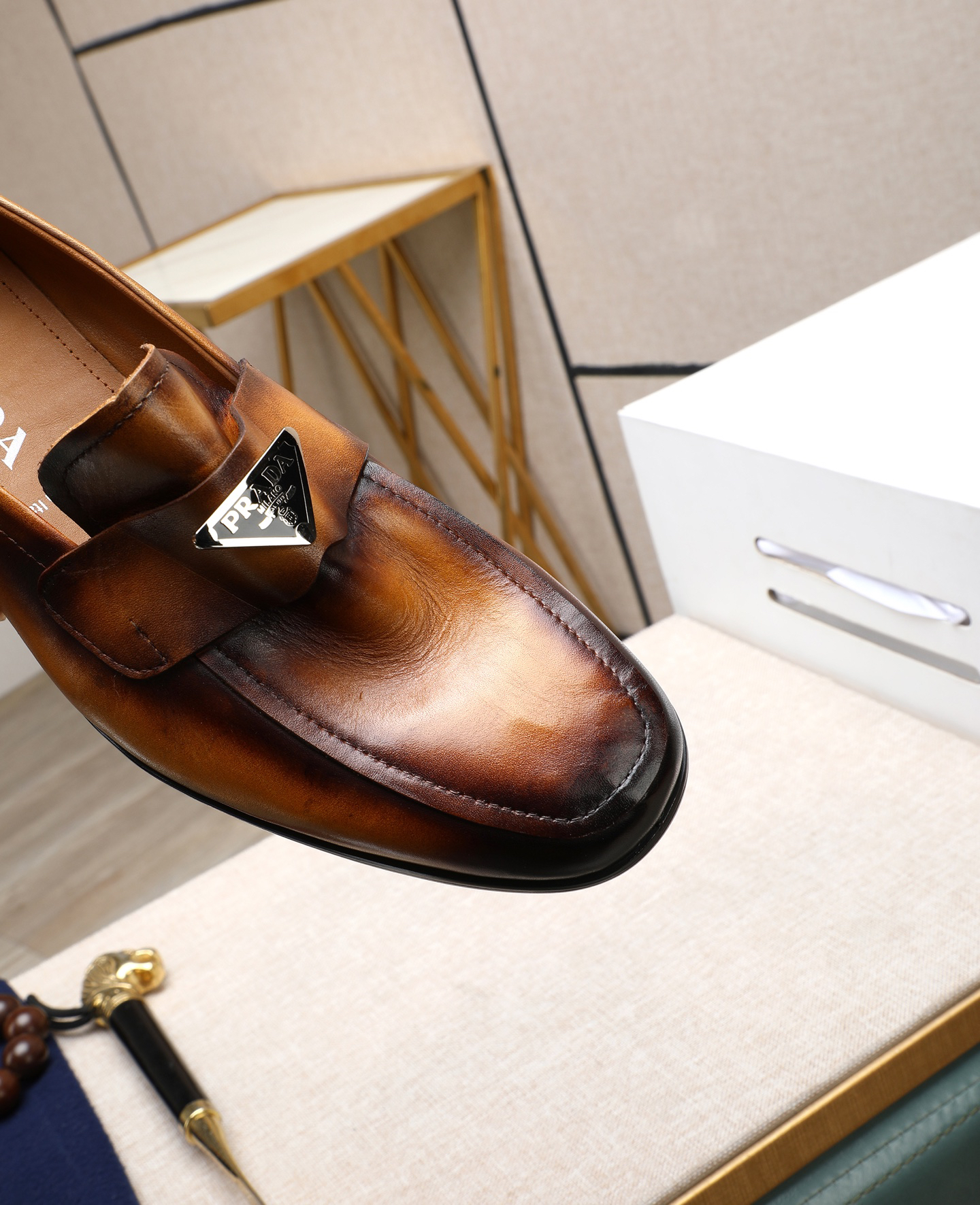 Prada men's leather shoes-59