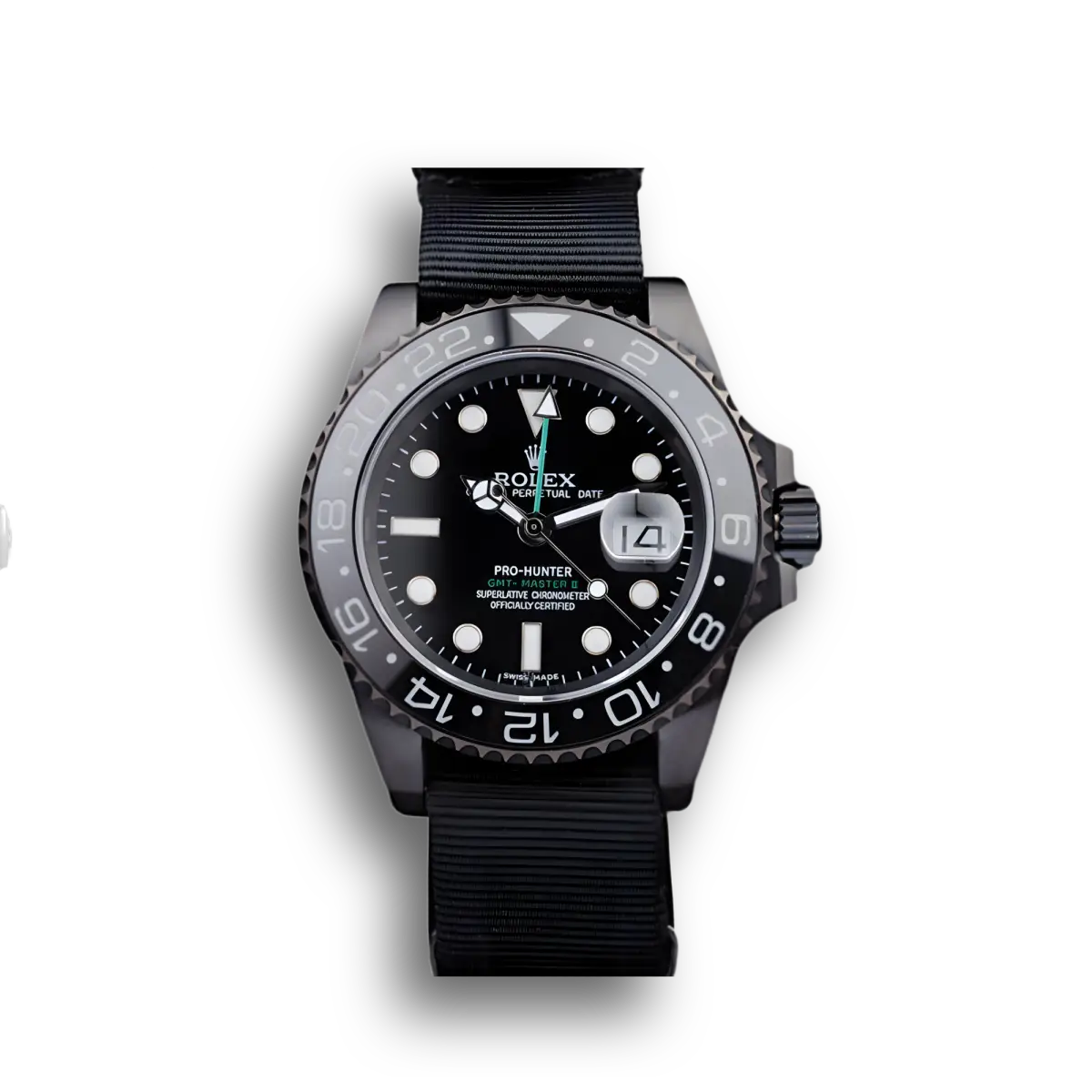 Swiss GMT Master II Pro-Hunter Black Fabric Strap Black Dial