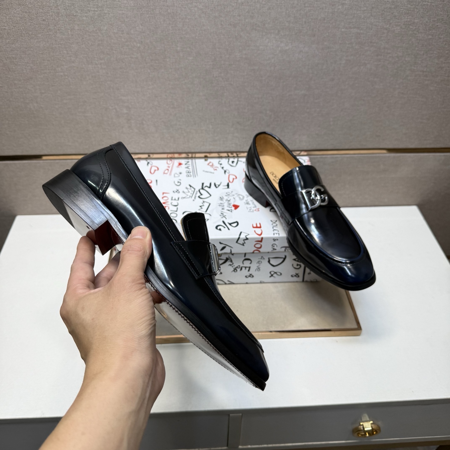 D&G men's leather shoes-114