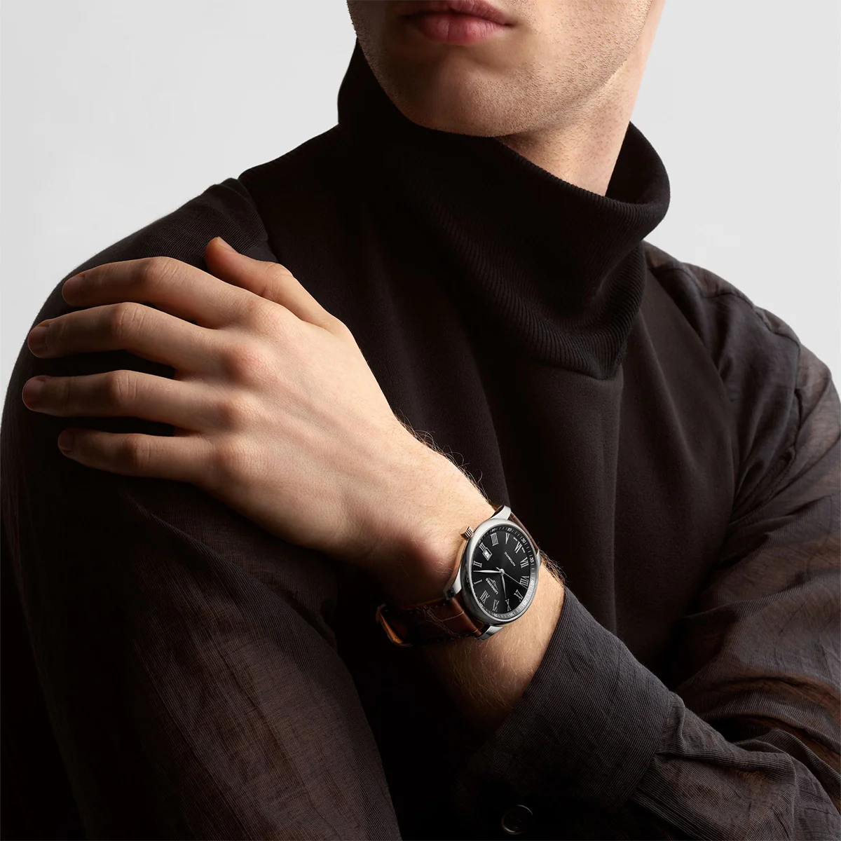 Master 42MM Automatic Black Dial Brown Leather Watch L28934592