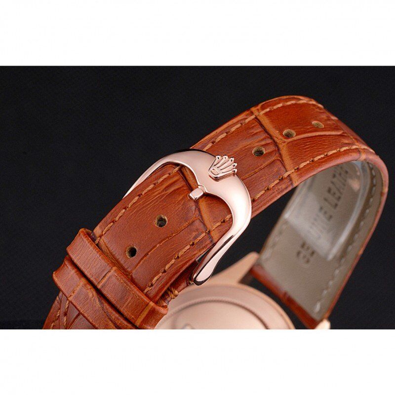 Swiss Cellini White Dial Rose Gold Case Light Brown Leather Strap