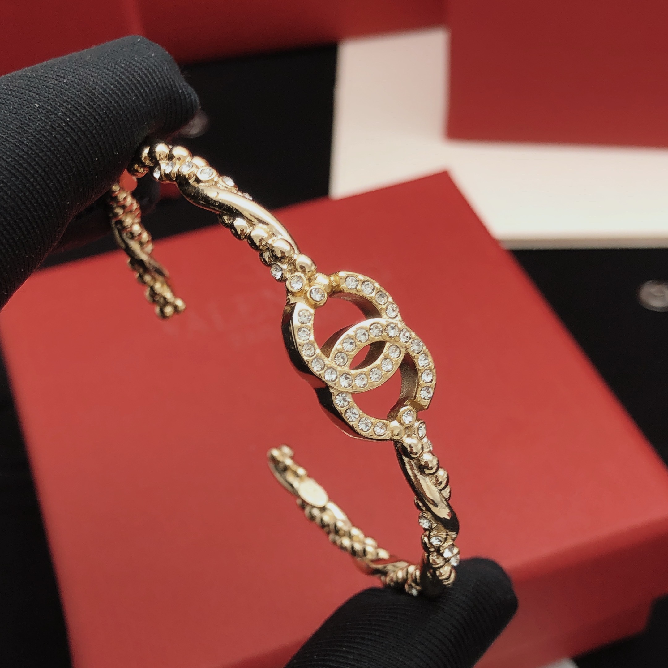 Chanel Crystal Encrusted Interlocking CC Bangle