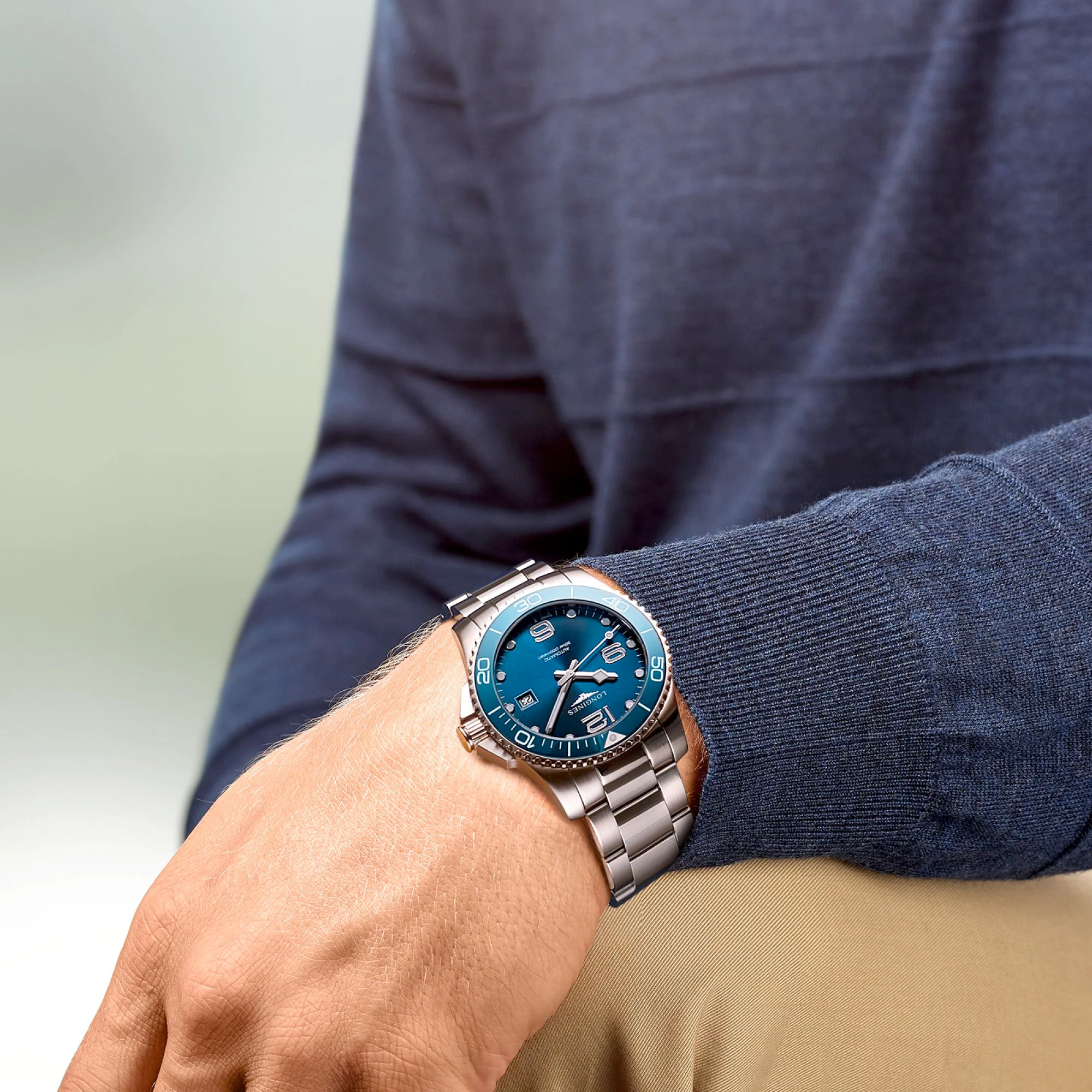 Hydroconquest 41MM Automatic Sunray Blue Dial Ceramic Watch L37814966