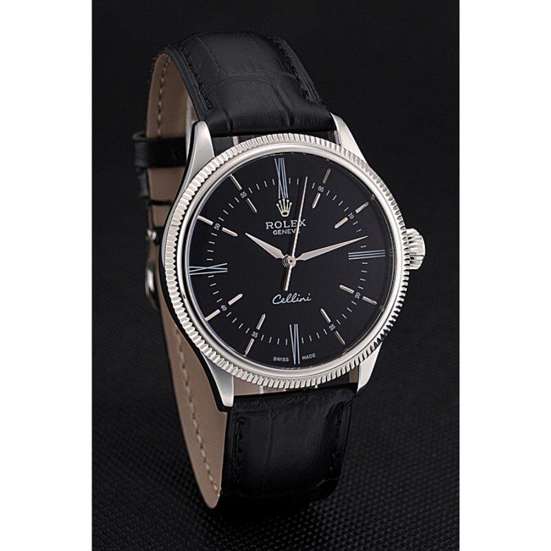 Swiss Cellini Time Silver Case Black Dial Black Leather Bracelet 622654