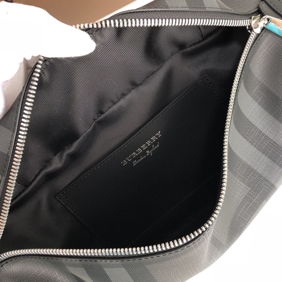 Burberry Men Medium London Check and Leather Bum Bag Dark Charcoal