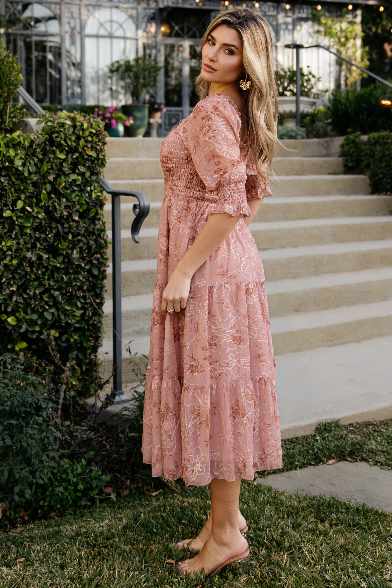 Fabian Jacquard Midi Dress | Mauve + Gold