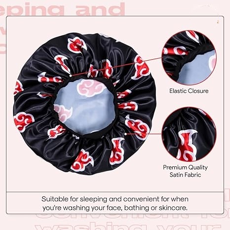 Red Black Cloud Large Bonnet - Silky Design Satin Bonnet