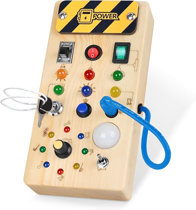 Hoarosall Montessori Wooden Busy Board with 8 LED Light switches, Sensory Toys Light Switch Travel Toys