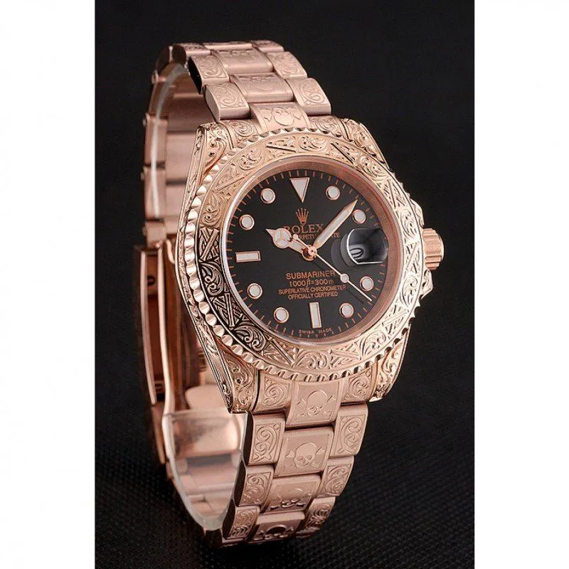 Swiss Submariner Skull Limited Edition Black Dial Rose Gold Case And Bracelet 1454086