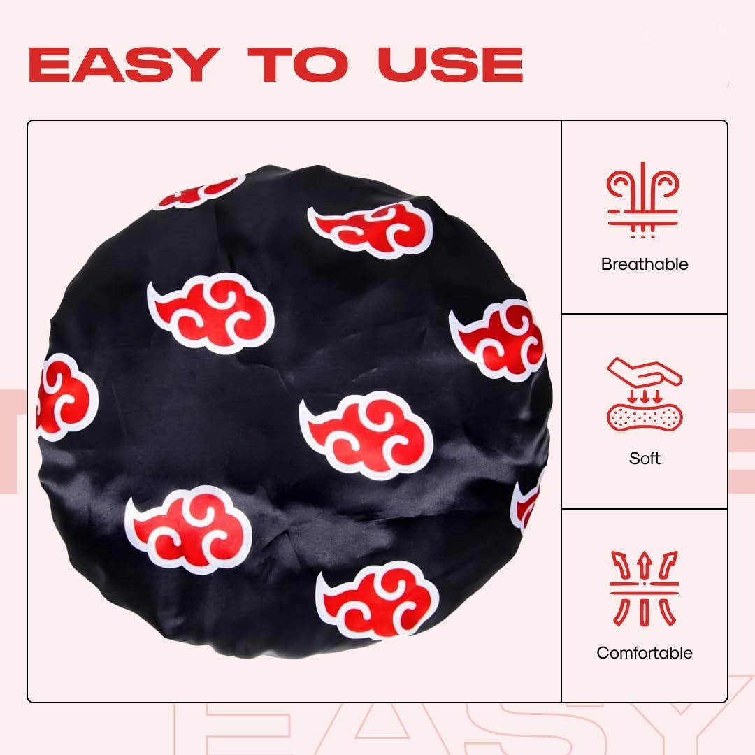 Red Black Cloud Large Bonnet - Silky Design Satin Bonnet