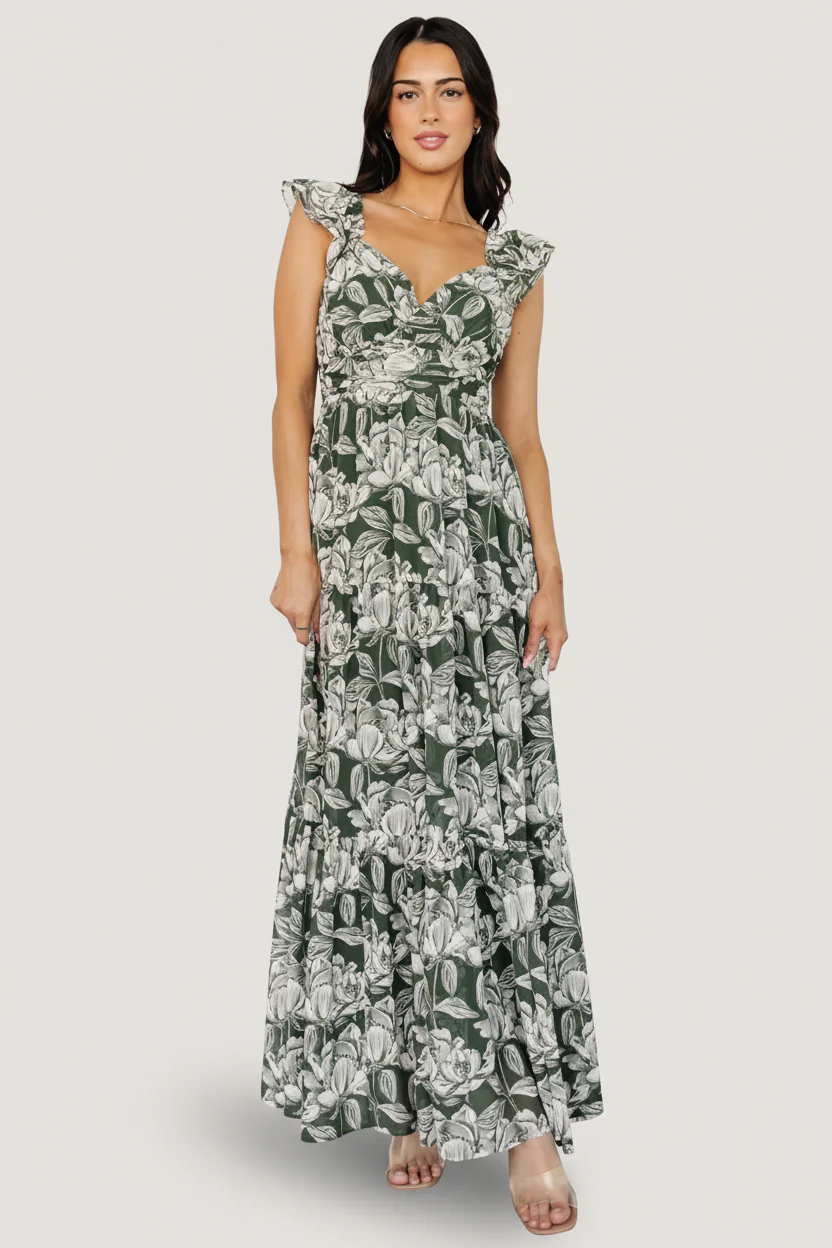 Martina Maxi Dress | Green + White