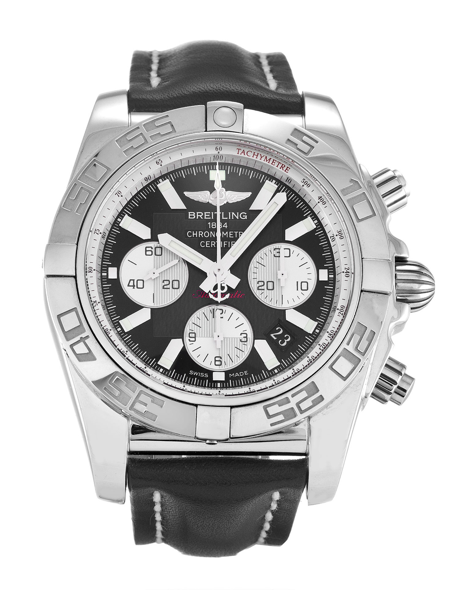 Chronomat 44 Black Dial Leather Strap AB0110