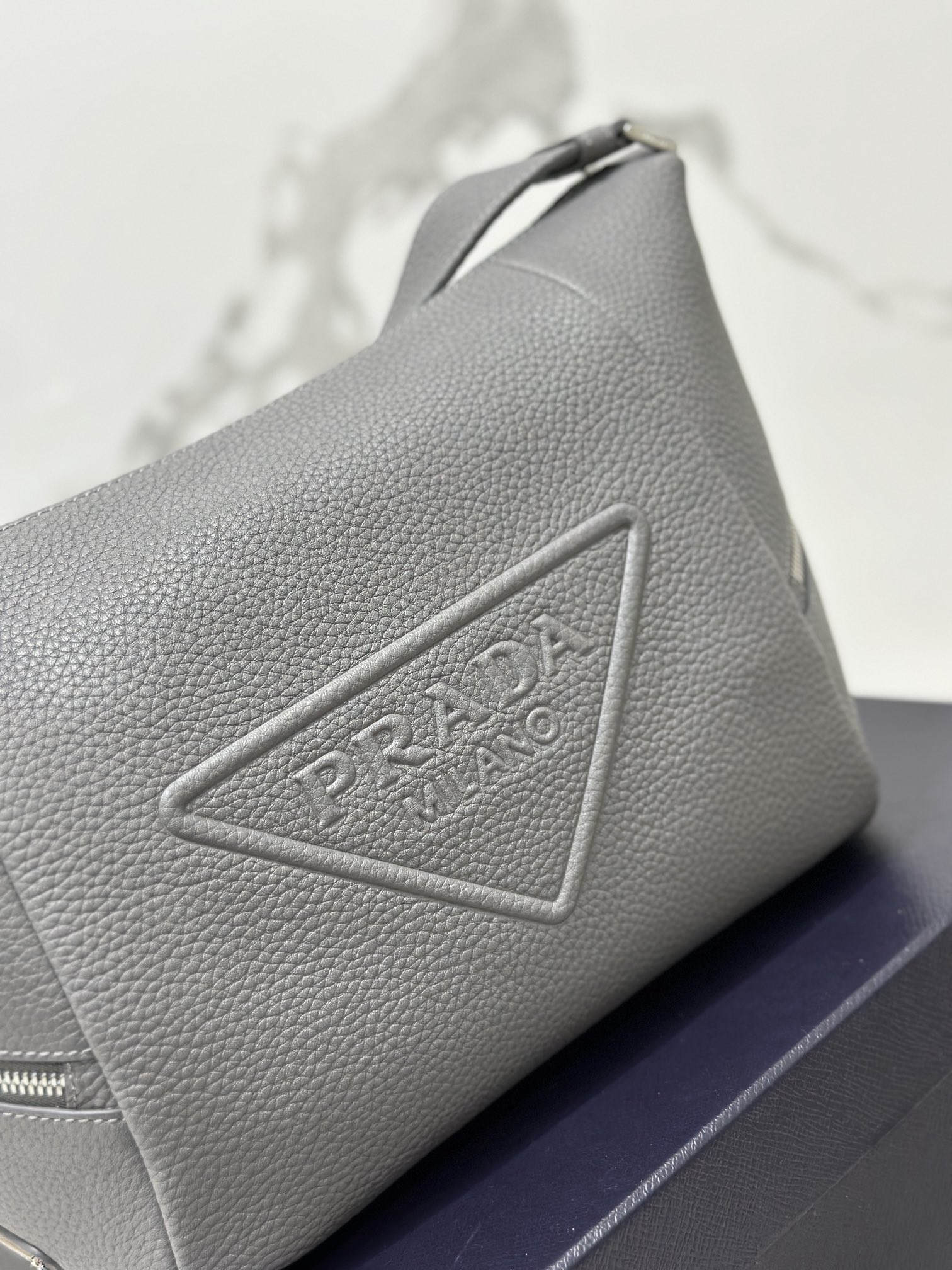 Prada 2VH165 Leather Bag with Shoulder Strap Gray