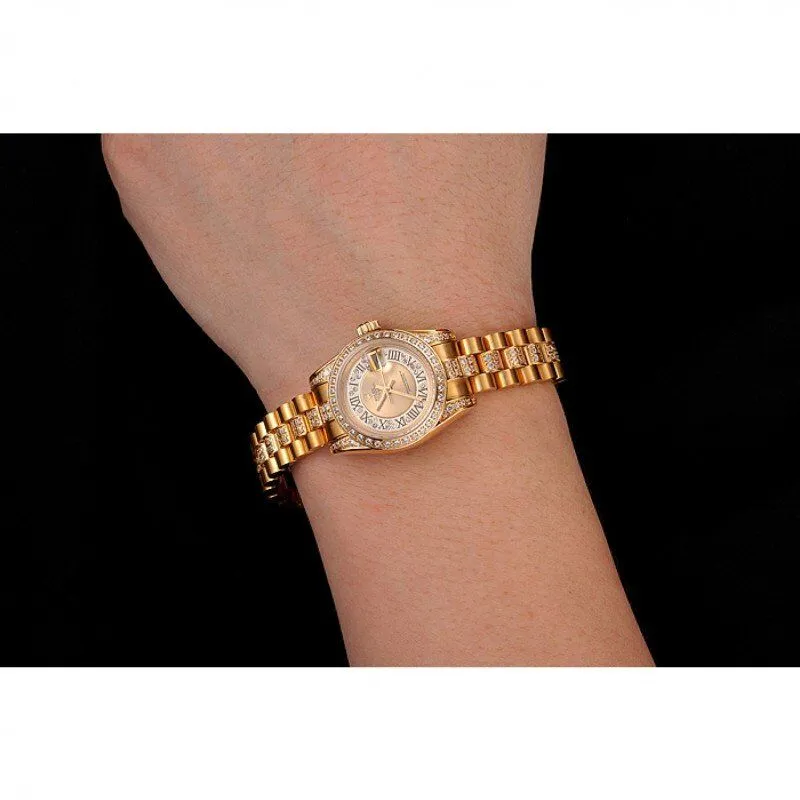 Swiss DayJust Diamond Pave Gold Dial Gold Diamond Bracelet 1453953
