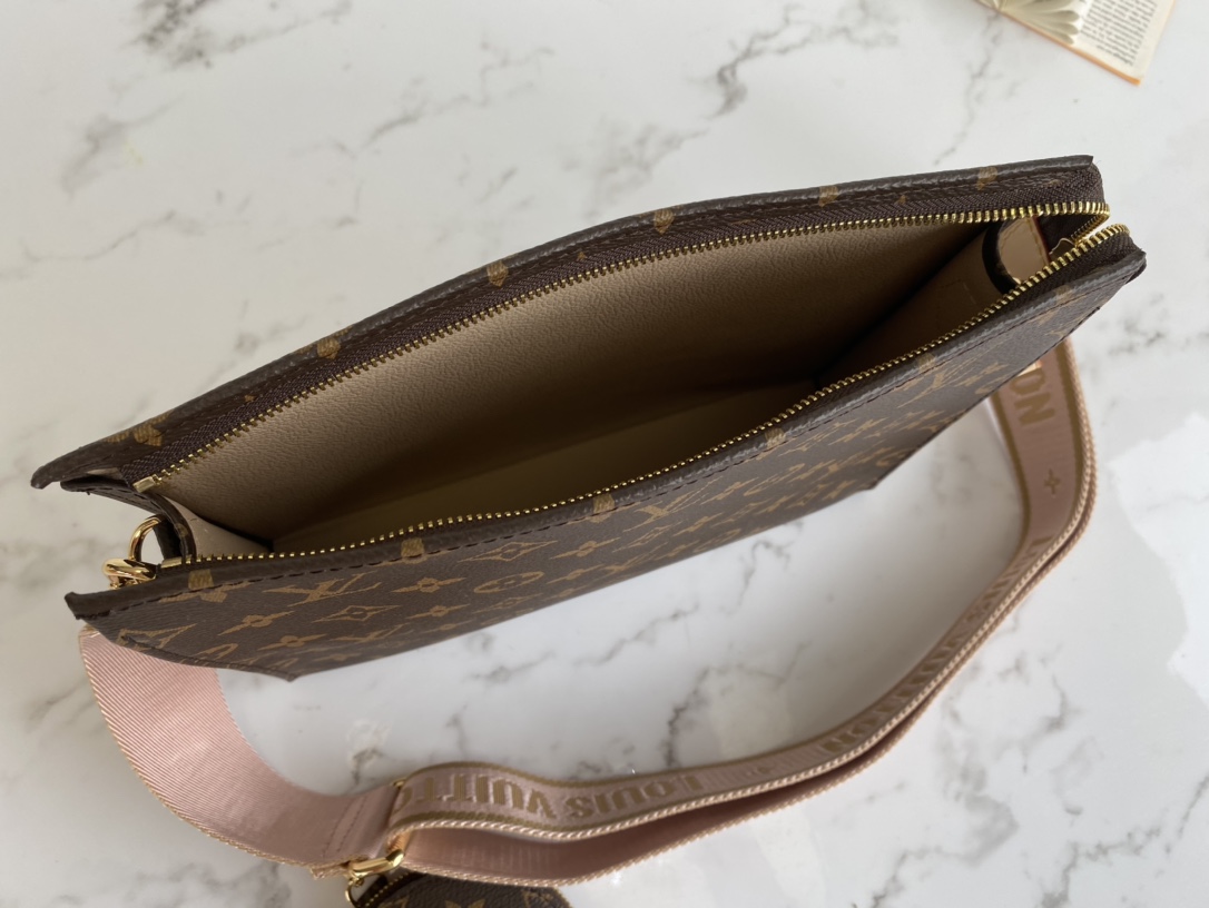 Louis Vuitton Pochette Voyage MM Monogram Macassar Coated Canvas Pink