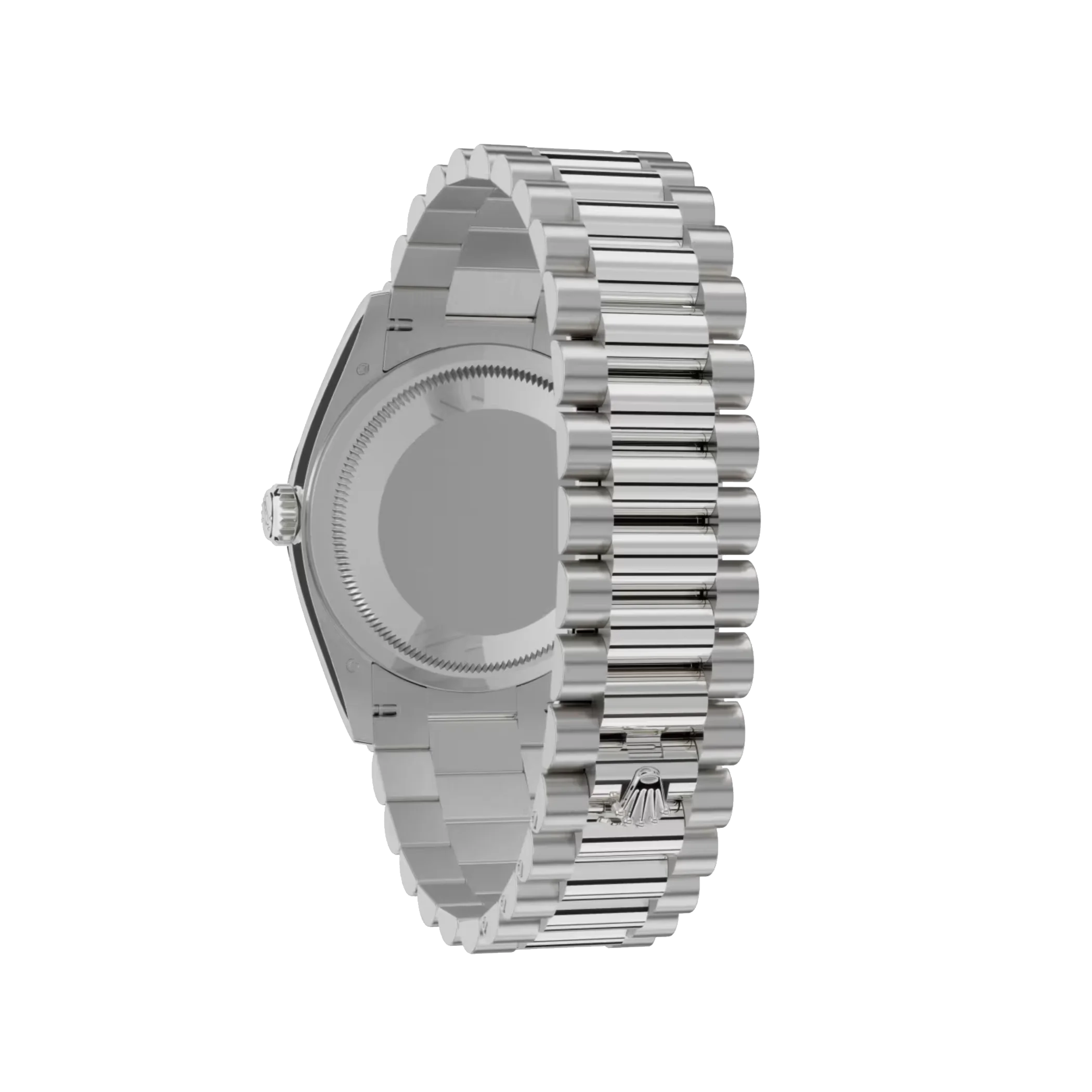 Day-Date: White gold, silver, diamond-set dial, fluted bezel, President bracelet, m228239-0003