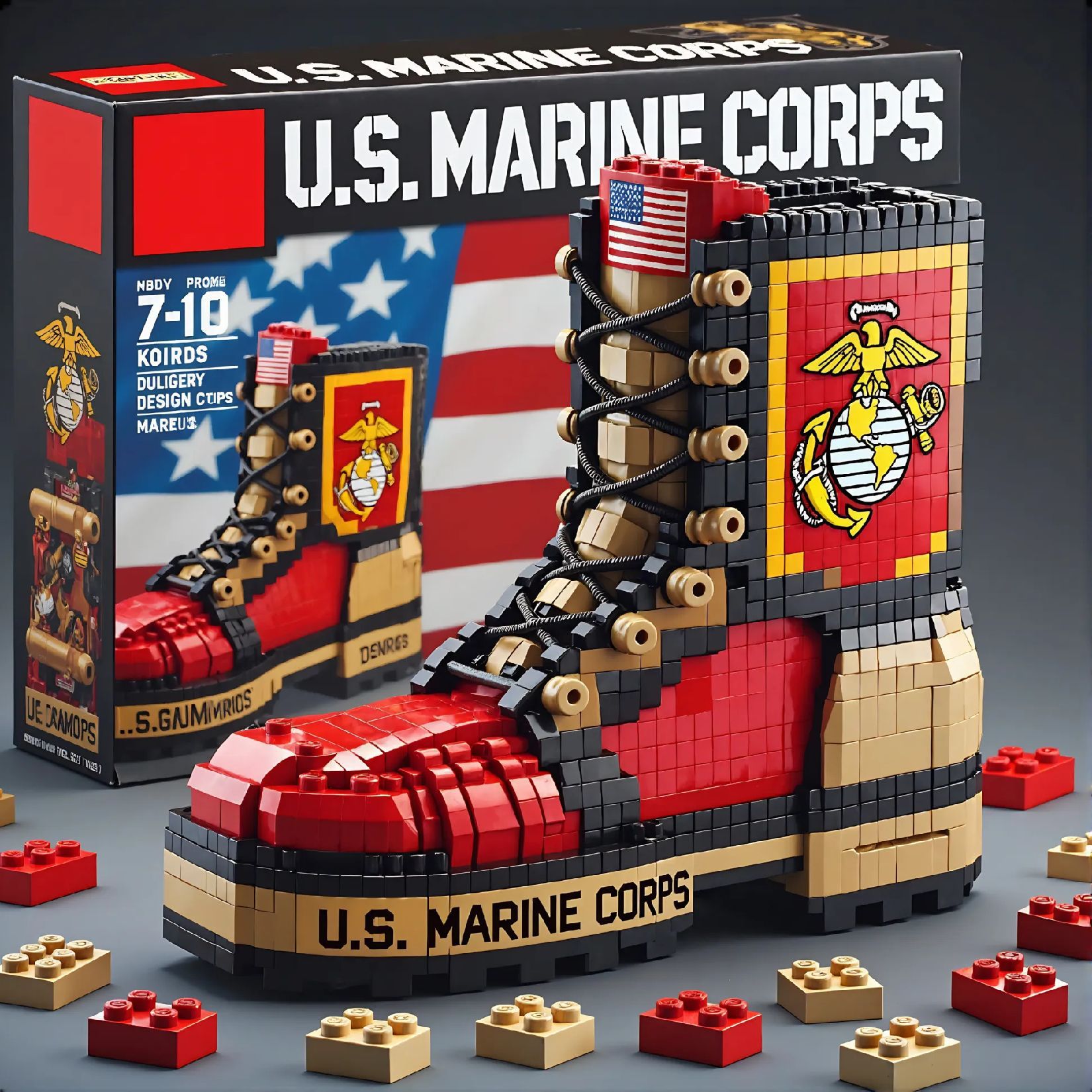 U.S. Military Boots Building Blocks Sets,Navy,Marine Corps and Army Editions