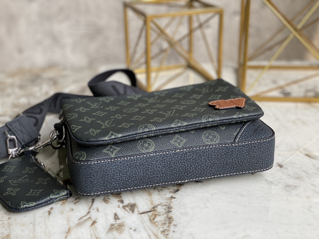 Louis Vuitton Mens Pochette Trio Bag Blue Monogram Coated Canvas M46340
