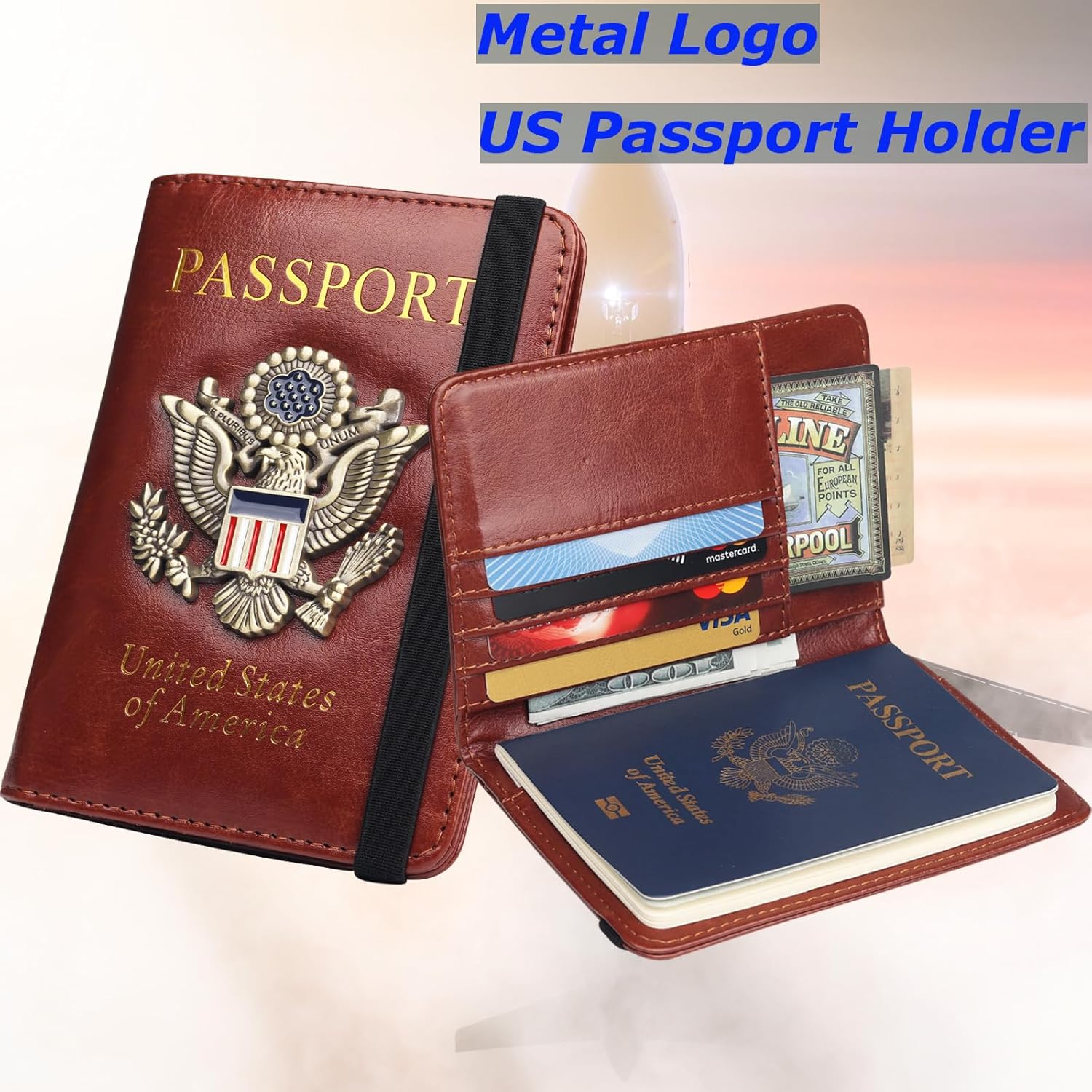 🏆35K+ SOLD!🦅Metal USA Badge Passport Holder Wallet Case - RFID Blocked, Travel Essentials Cruise Essentials