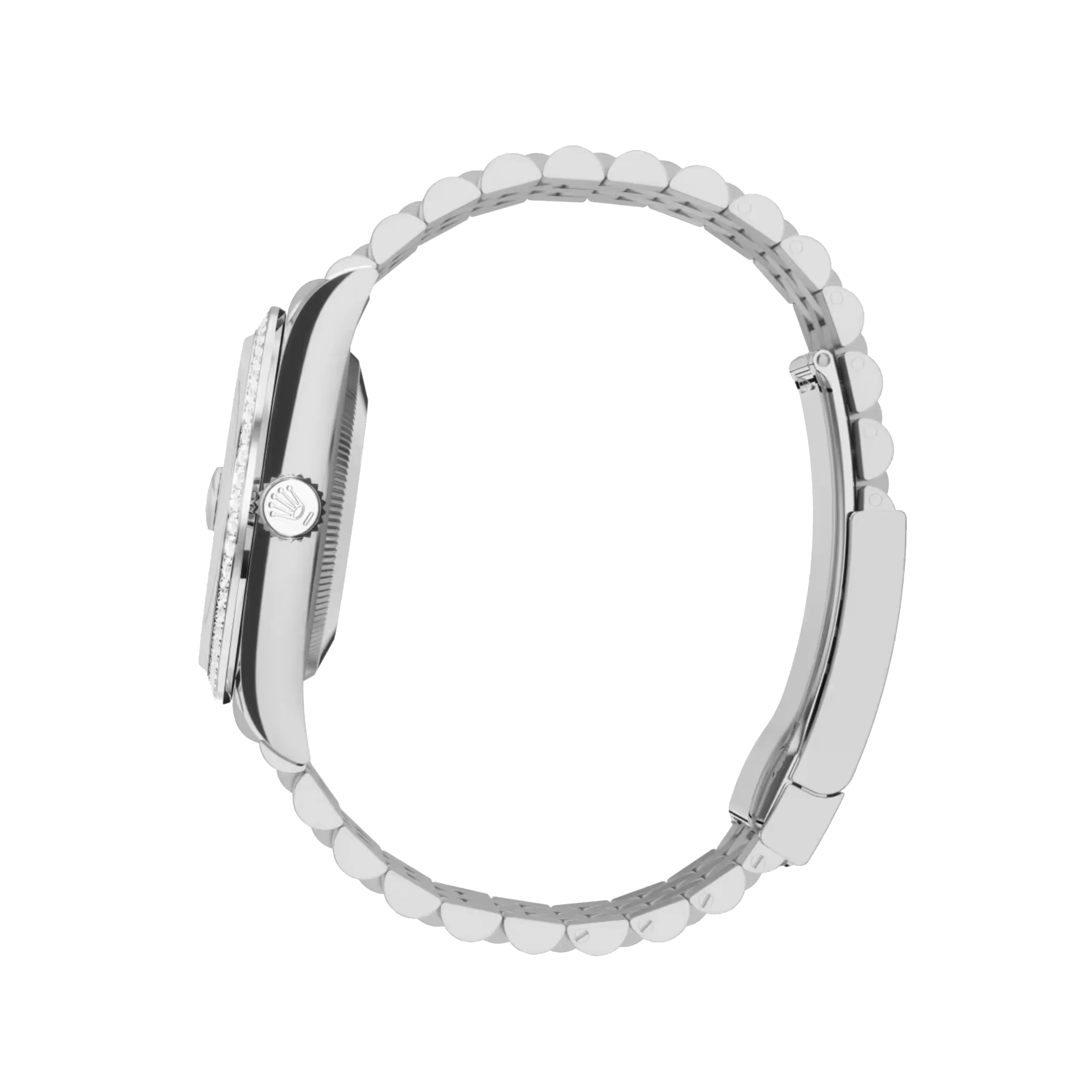 Datejust: Oystersteel and white gold, white mother-of-pearl, diamond-set dial, Jubilee bracelet, m278384rbr-0008