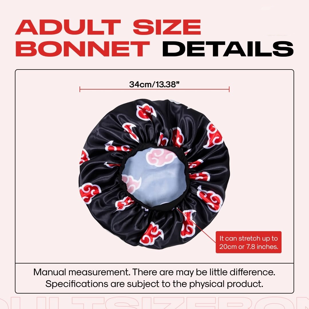 Red Black Cloud Large Bonnet - Silky Design Satin Bonnet