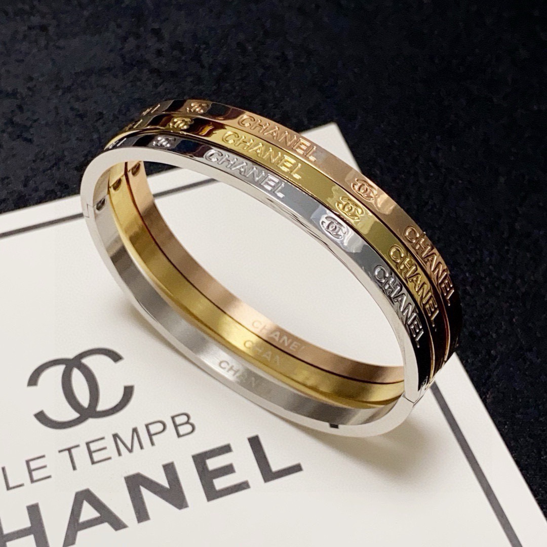 Chanel Three-Row Interlocking Logo Bangle