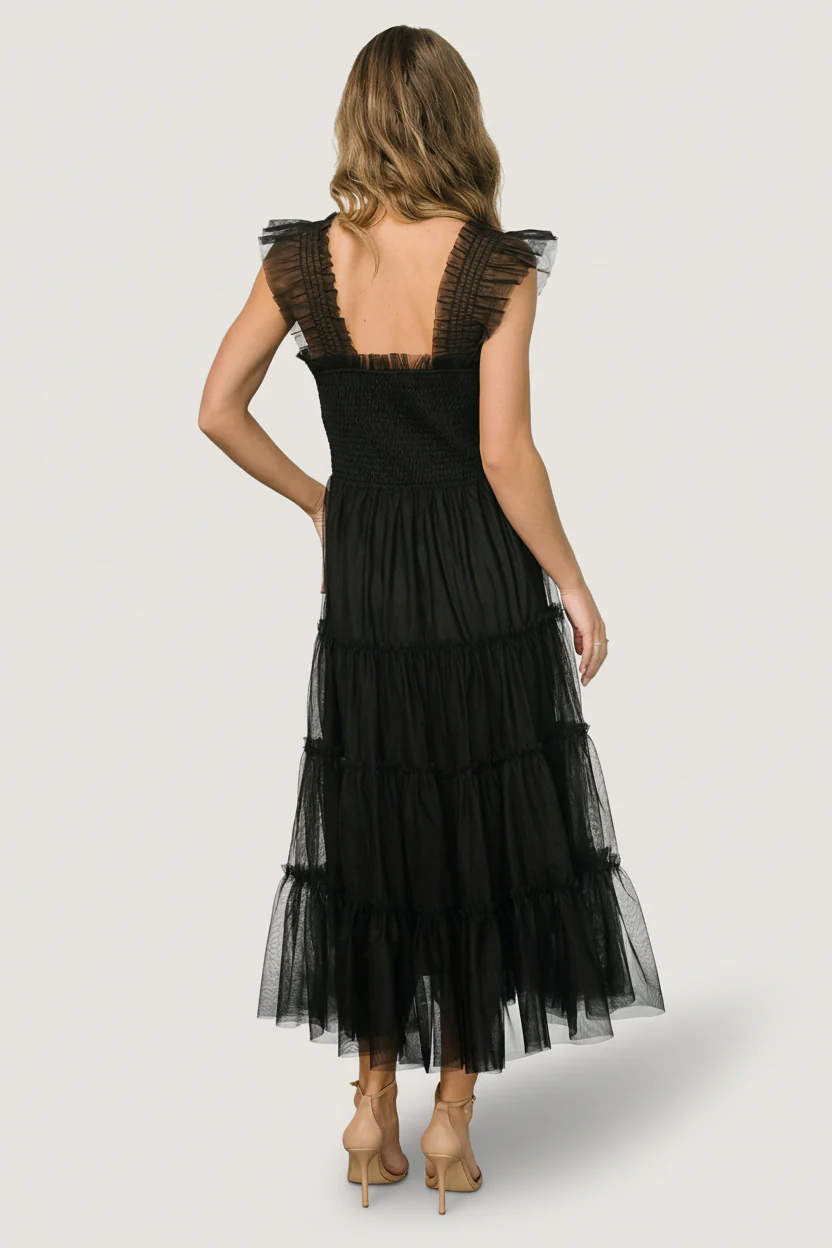 Emma Smocked Tulle Dress | Black