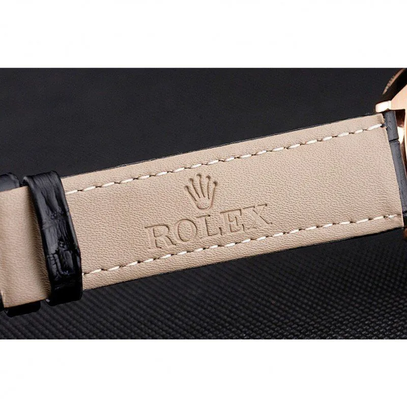 Swiss Cellini Black Dial Rose Gold Case Black Leather Strap