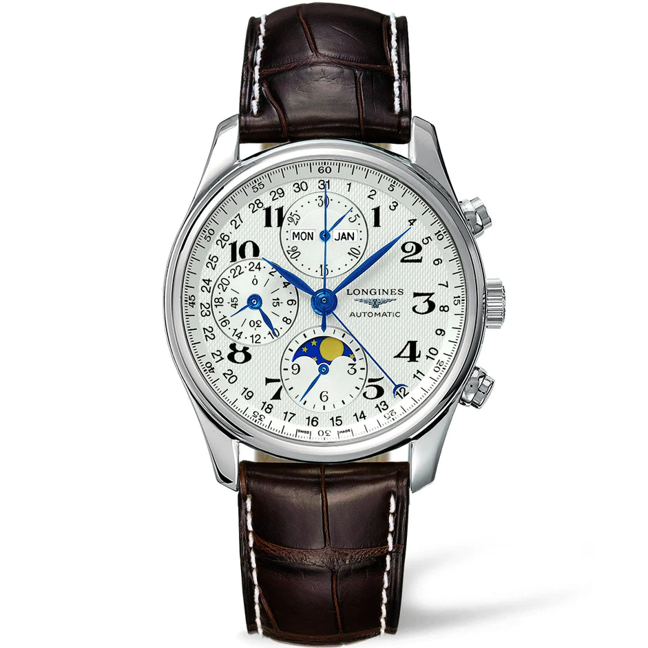Master 40MM Automatic Chronograph Moonphase Brown Alligator Watch L26734783
