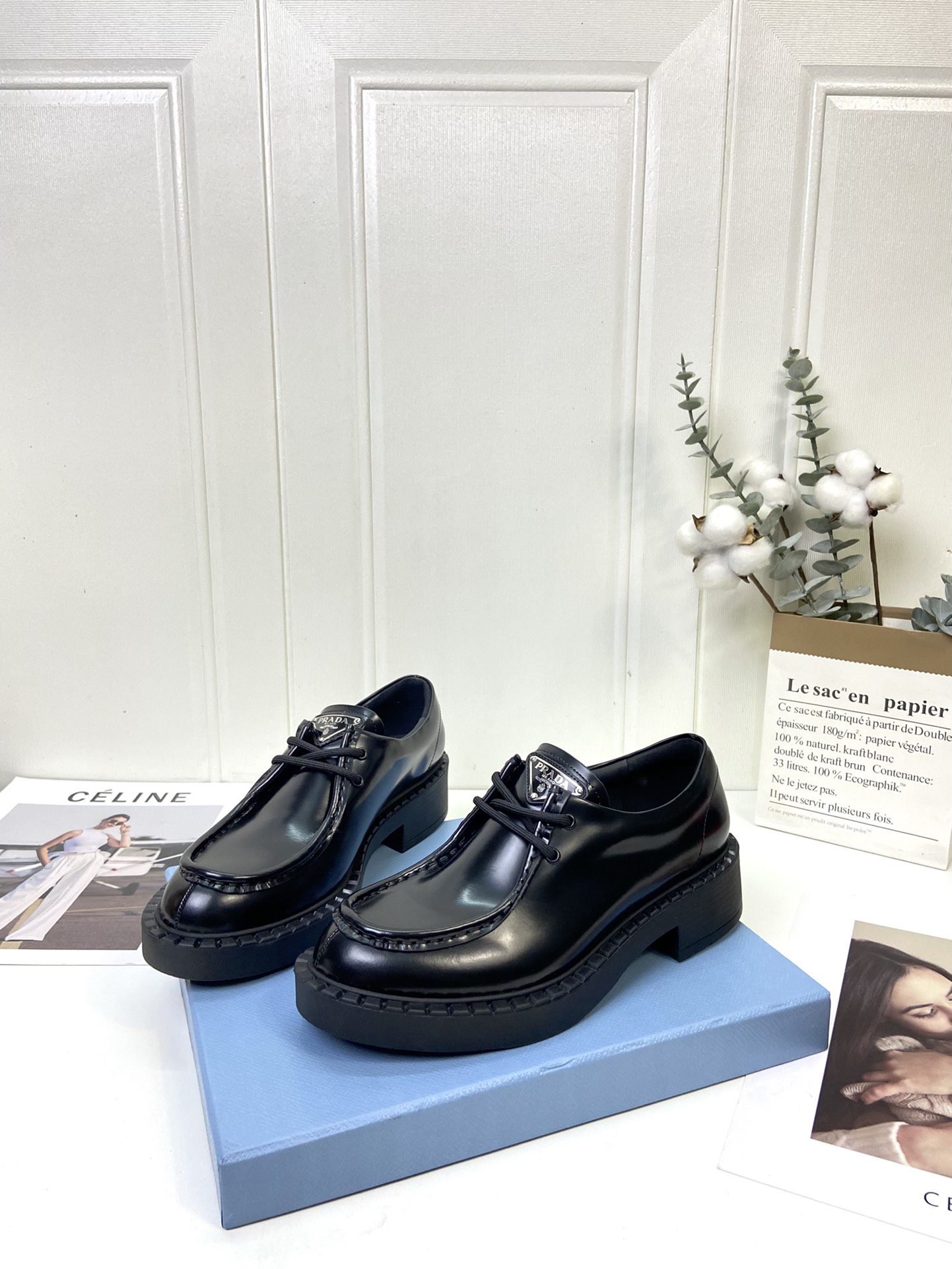 Prada women's leather shoes-6