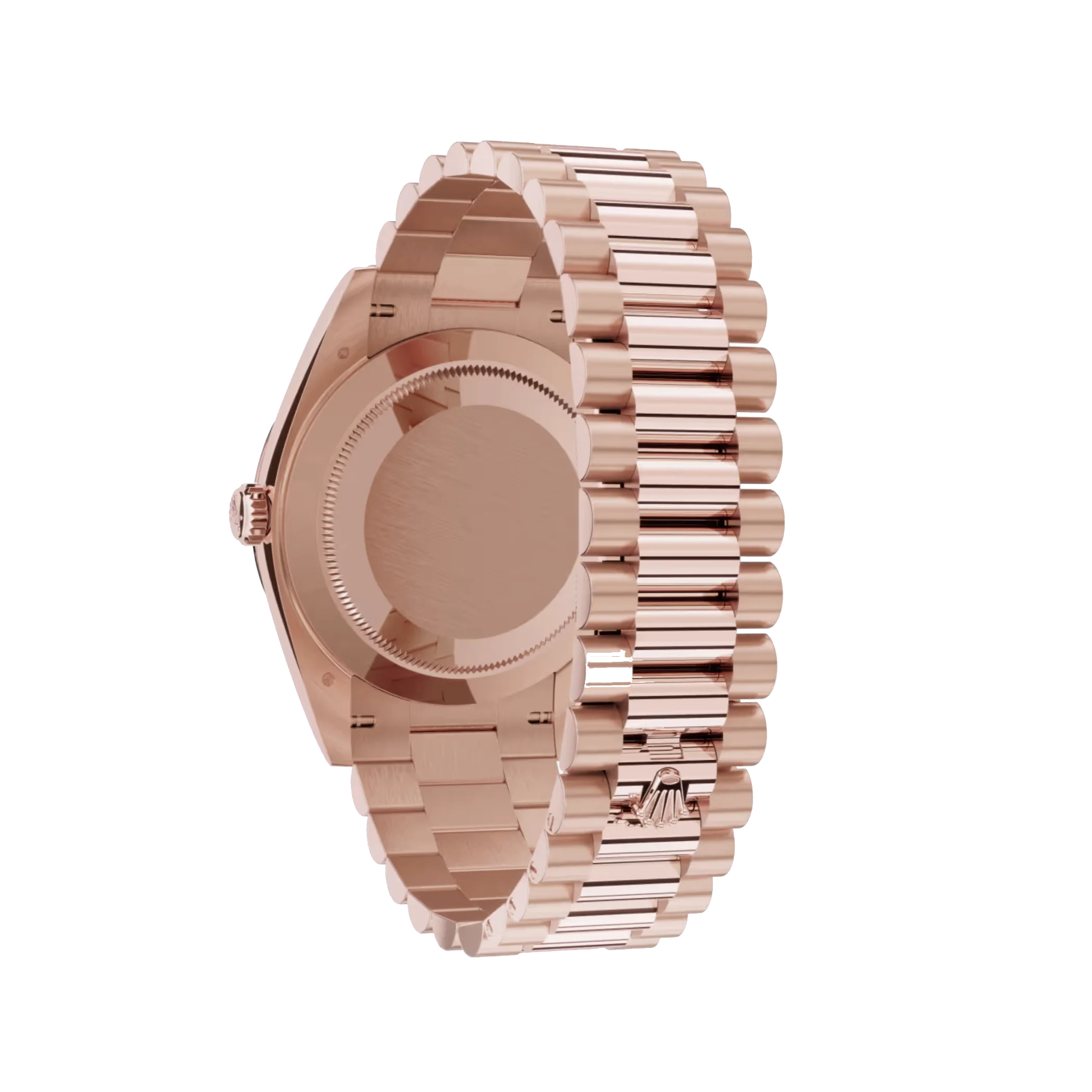 Day-Date: Everose gold, white dial, fluted bezel, President bracelet, m228235-0032