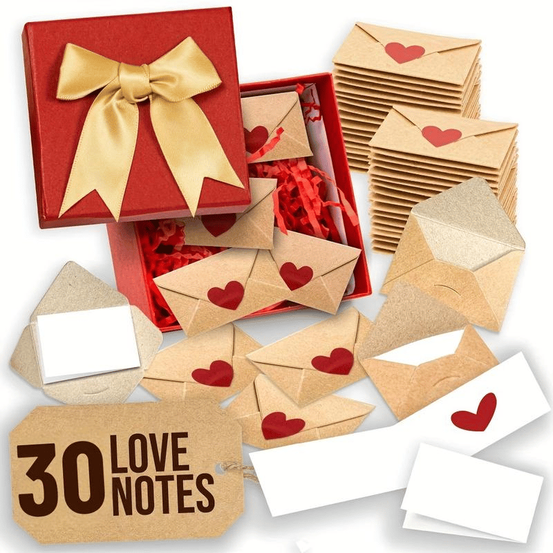 DIY Love Notes Box - Mini Blank Cards & Envelopes for Him Her - Cute Valentine’s Day Anniversary Gift for Boyfriend Valentine's Day