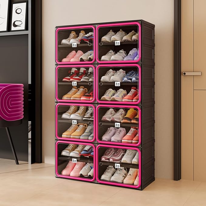No assembly required for the multi-tier foldable shoe rack.