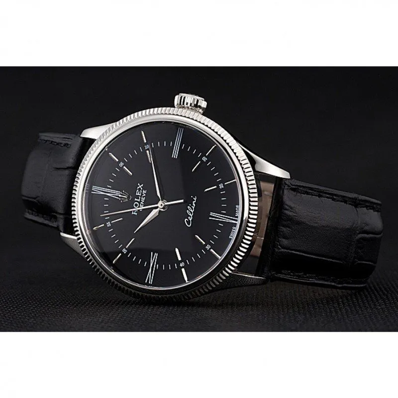 Swiss Cellini Time Silver Case Black Dial Black Leather Bracelet 622654
