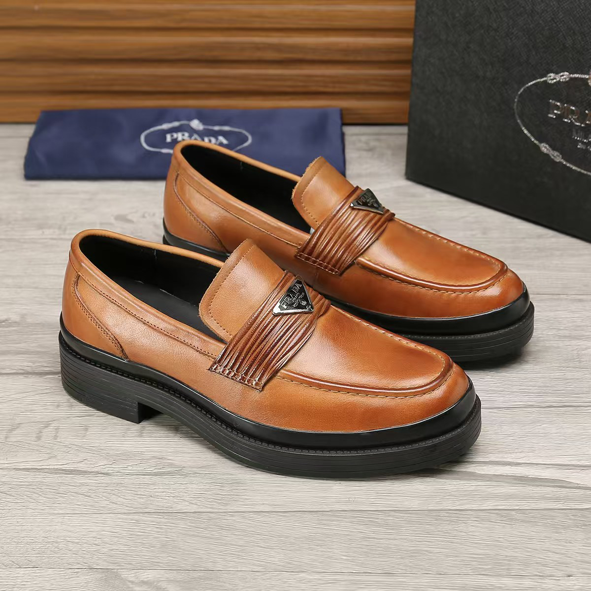 Prada men's leather shoes-2