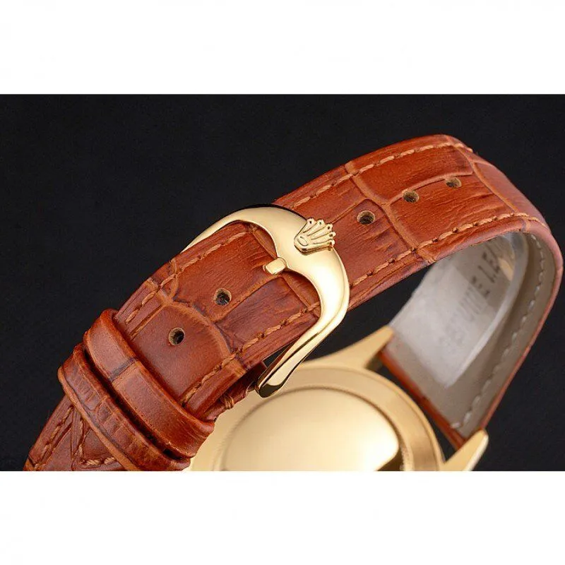 Datejust Gold Dial Gold Case Light Brown Leather Strap