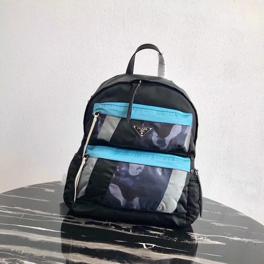 Prada Men Printed Technical Fabric Backpack Black 2VZ025
