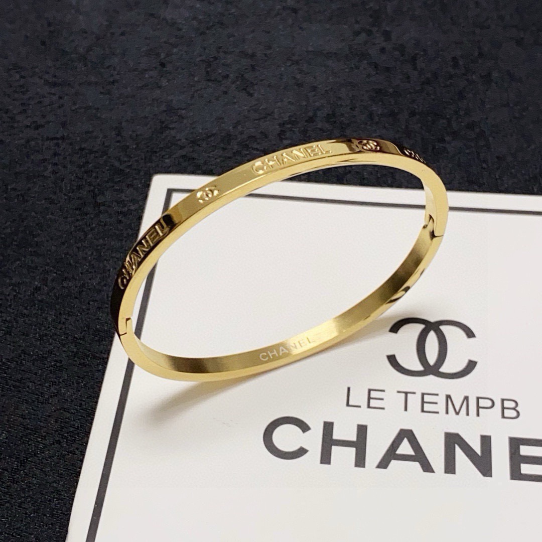 Chanel Classic Engraved Logo Thin Bangle