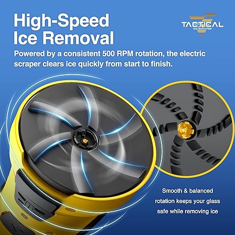 Tactical Electric De-Icer and Ice Scraper Features an electric rotating disc Rechargeable wireless design Scratch-free