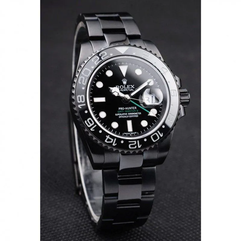 Swiss GMT Master II Pro-Hunter Black Steel Strap Black Dial