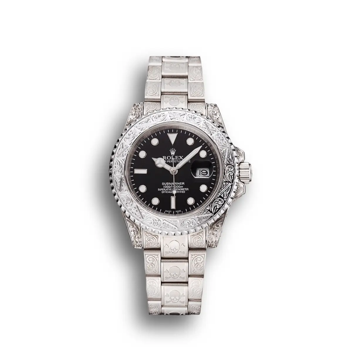 Swiss Submariner Skull Limited Edition Black Dial White Case And Bracelet 1454093