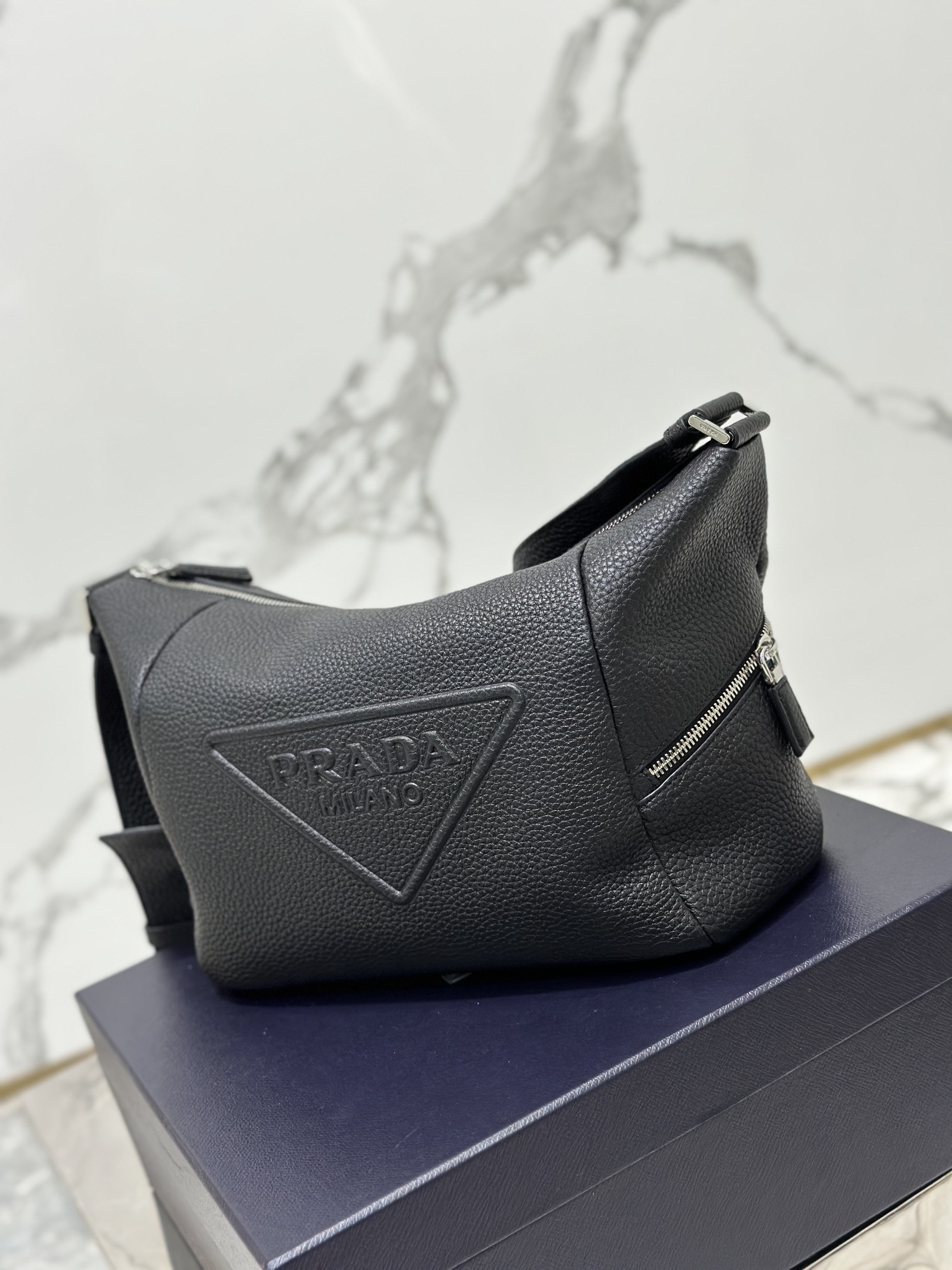 Prada 2VH165 Leather Bag with Shoulder Strap Black
