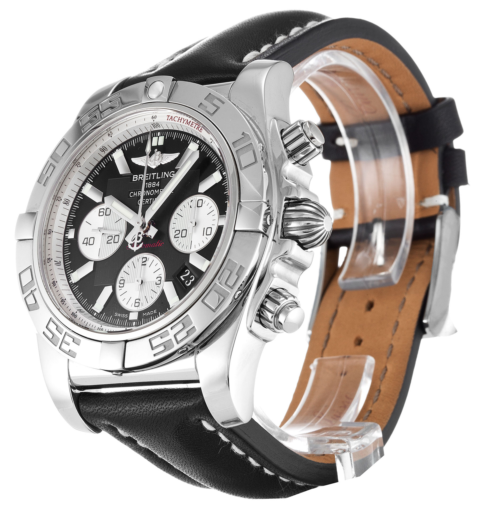 Chronomat 44 Black Dial Leather Strap AB0110