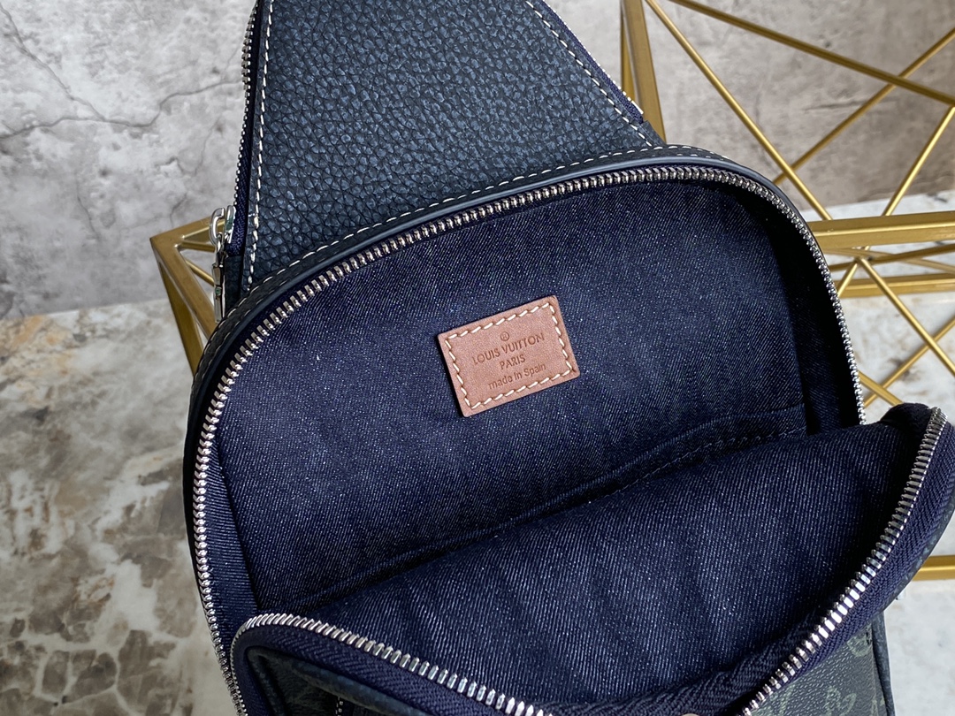 Louis Vuitton Mens Avenue Sling Bag Blue Monogram Coated Canvas M46344