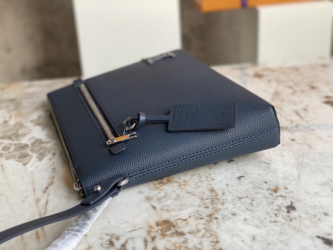 Louis Vuitton M69837 Mens Pouch LV Aerogram Cowhide Leather Blue